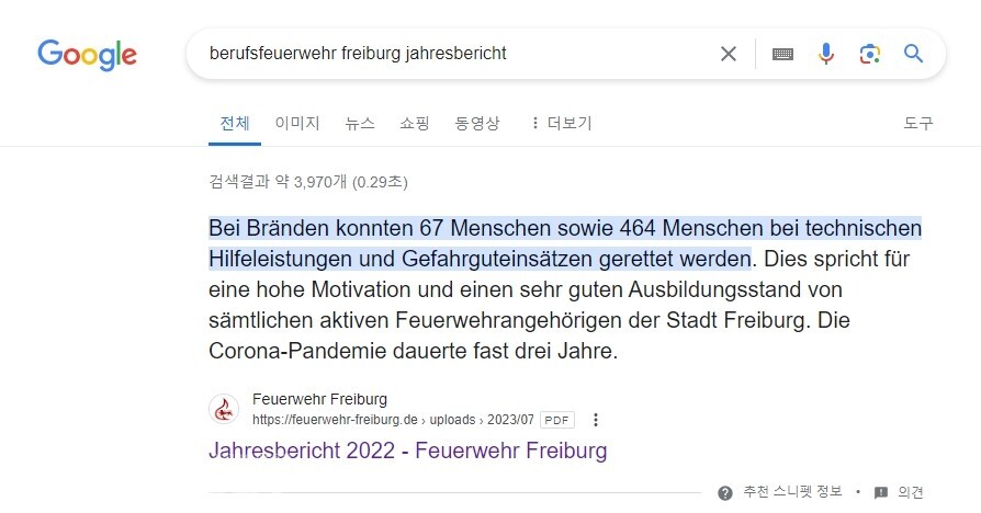 그림 2. 프라이부르크 소방연감을 구글 검색한 결과