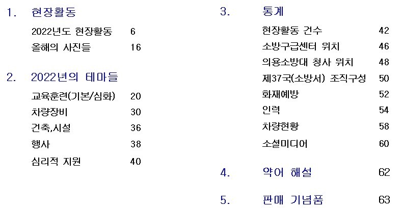 표 1. 소방연감의 목차