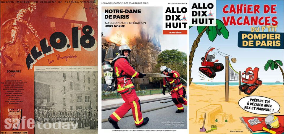 그림 3. 파리소방잡지 Allo18의 1947년, 2019년, 2020년 팬데믹 아동 색칠하기 특별판