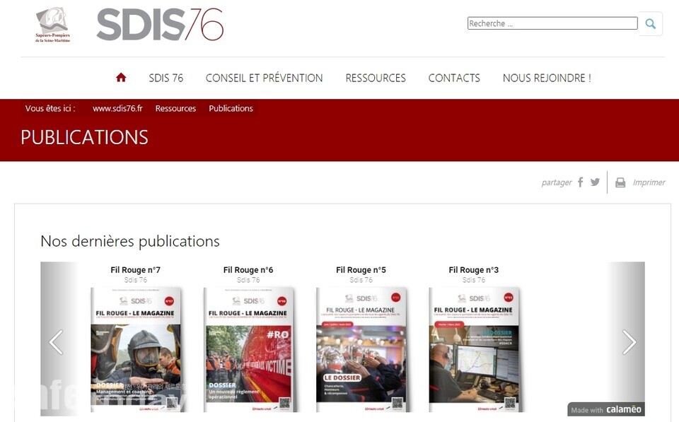 그림 5. 자체 발행 소방잡지의 무료다운로드 서비스를 제공하는 프랑스 지역소방본부(출처 : sdis76)