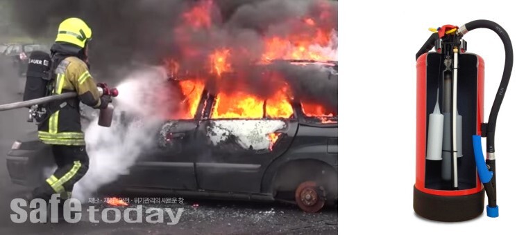 그림 10. F500 소화약제의 관창연결 사용례 및 F500 소화기 내부 구조(출처 : F500)